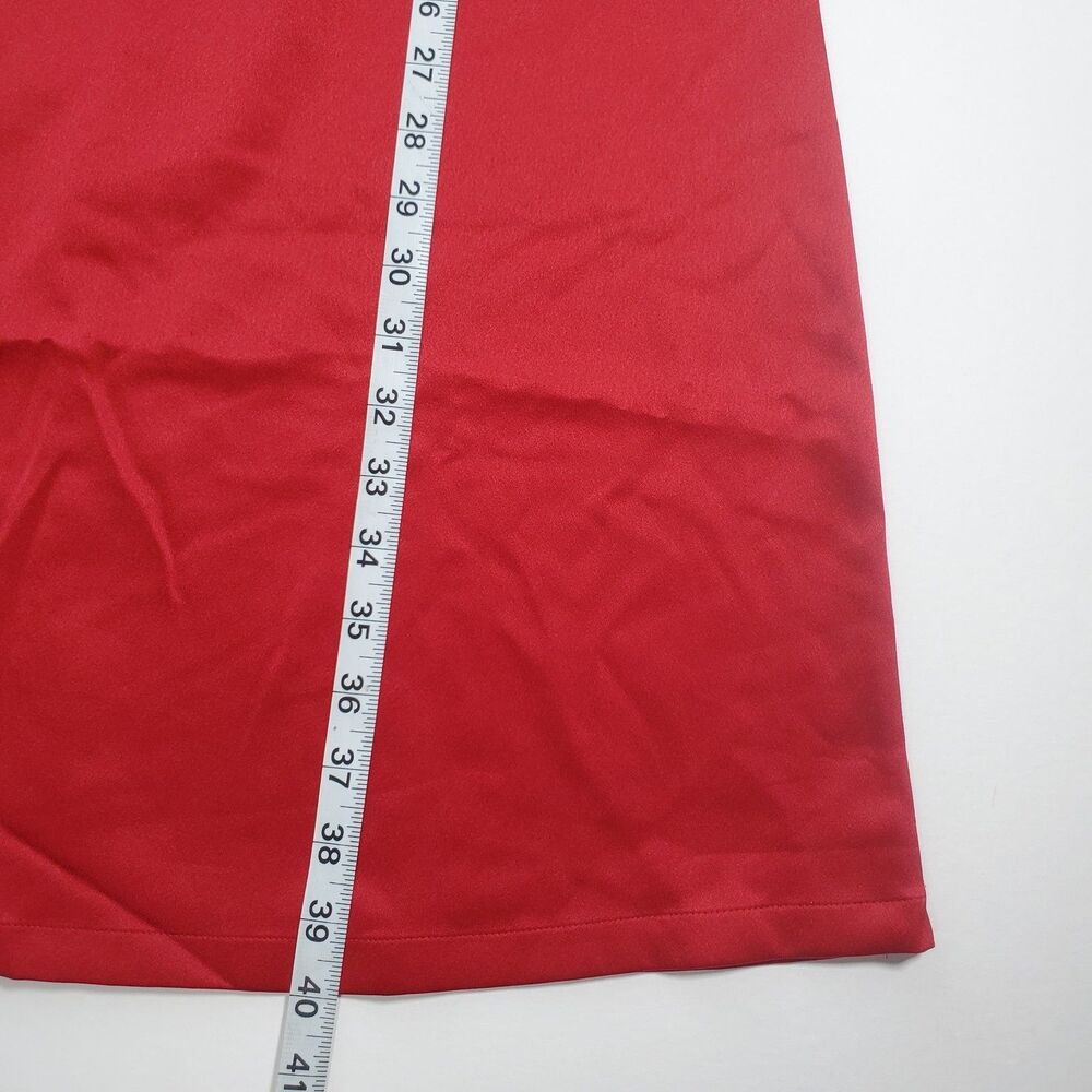 Ann Taylor Women’s Dress 0P Red Satin Midi Sheath Mock Neck Sleeveless - Picture 4 of 8